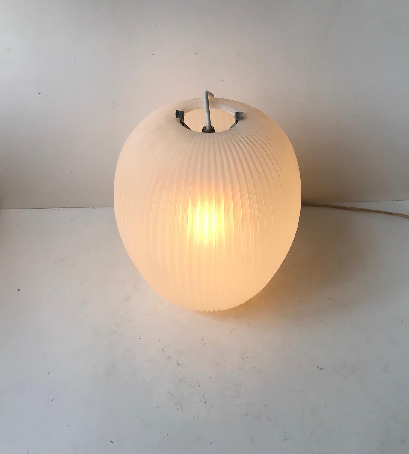 Mid-20th Century Fluted White Mid-Century Pendant Lamp by Heifetz Rotaflex, 1960s For Sale