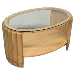 Fluted Wood and Glass Coffee Table