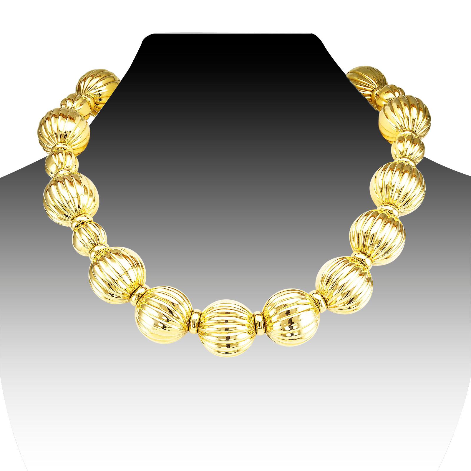 Contemporary Fluted Yellow Gold Bead Necklace