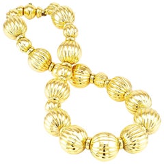 Fluted Yellow Gold Bead Necklace