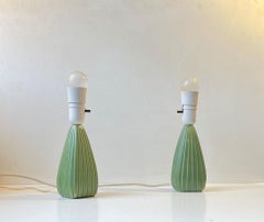 Flutred Green Ceramic Table Lamps by Einar Johansen for Søholm, 1970s