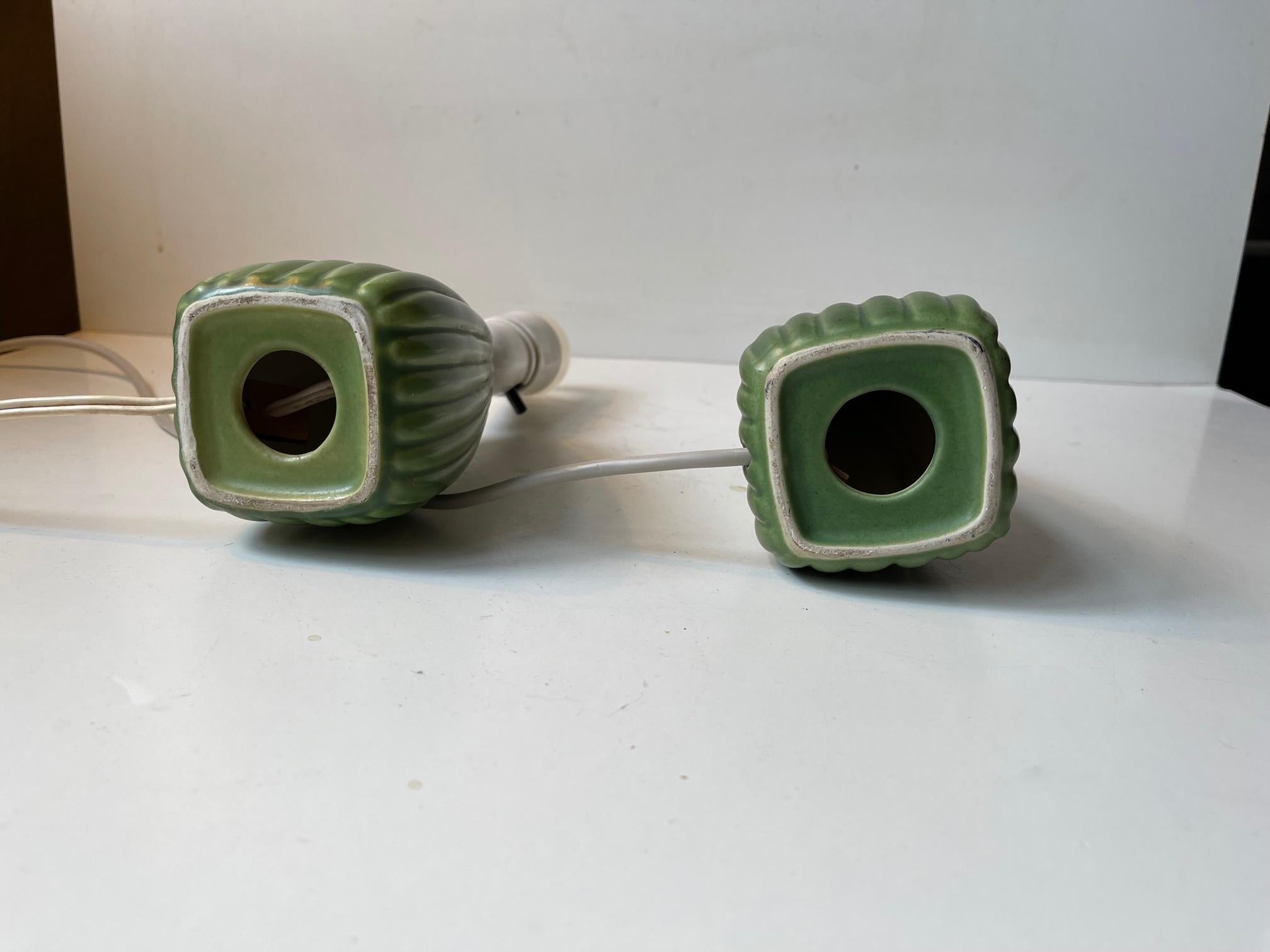 Flutred Green Ceramic Table Lamps by Einar Johansen for Søholm, 1970s In Good Condition In Esbjerg, DK