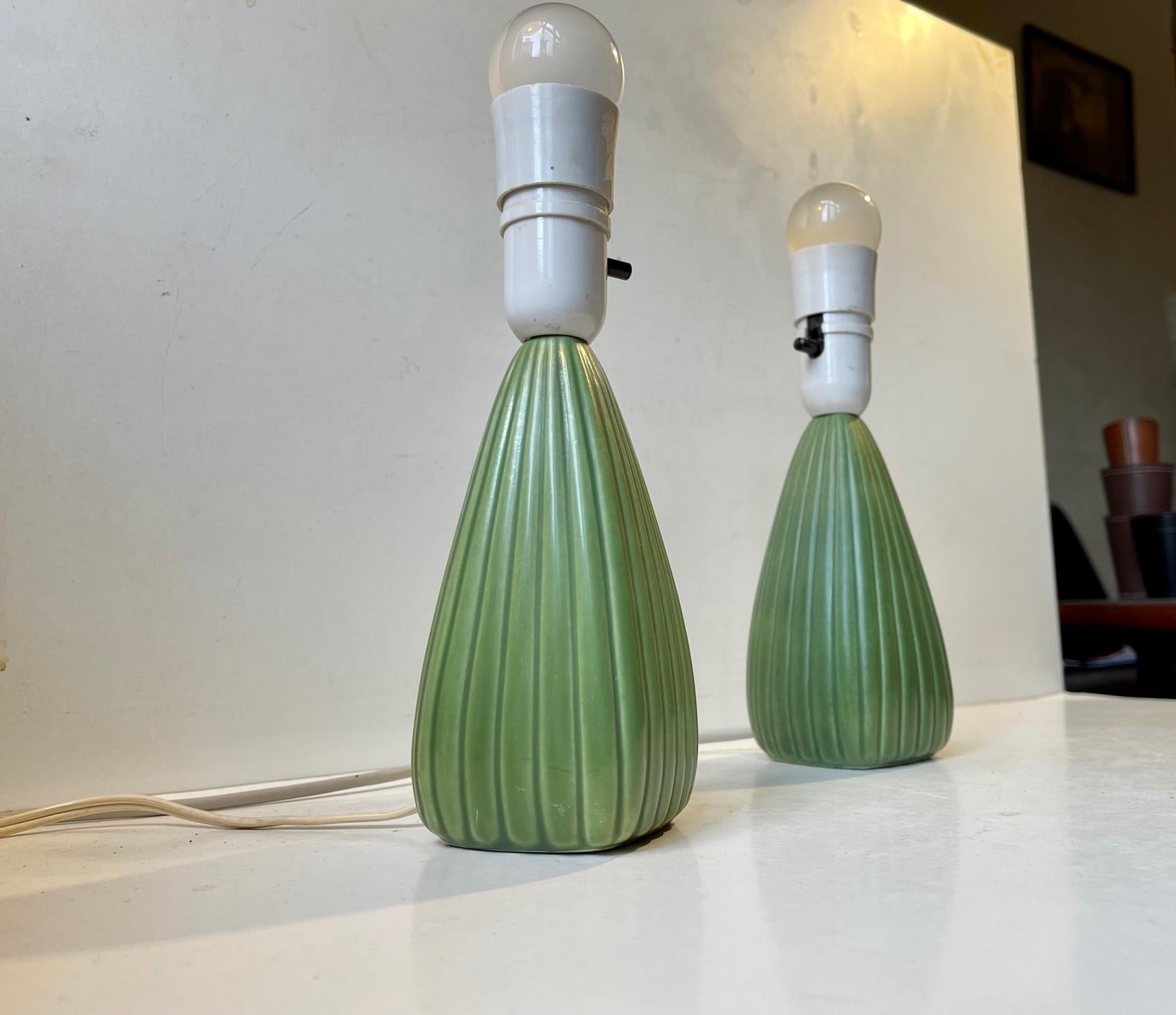 Late 20th Century Flutred Green Ceramic Table Lamps by Einar Johansen for Søholm, 1970s