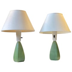 Vintage Flutred Green Ceramic Table Lamps by Einar Johansen for Søholm, 1970s