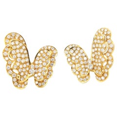 Fluttering Butterfly Diamond Clip Pierced Earrings in 18K Yellow Gold