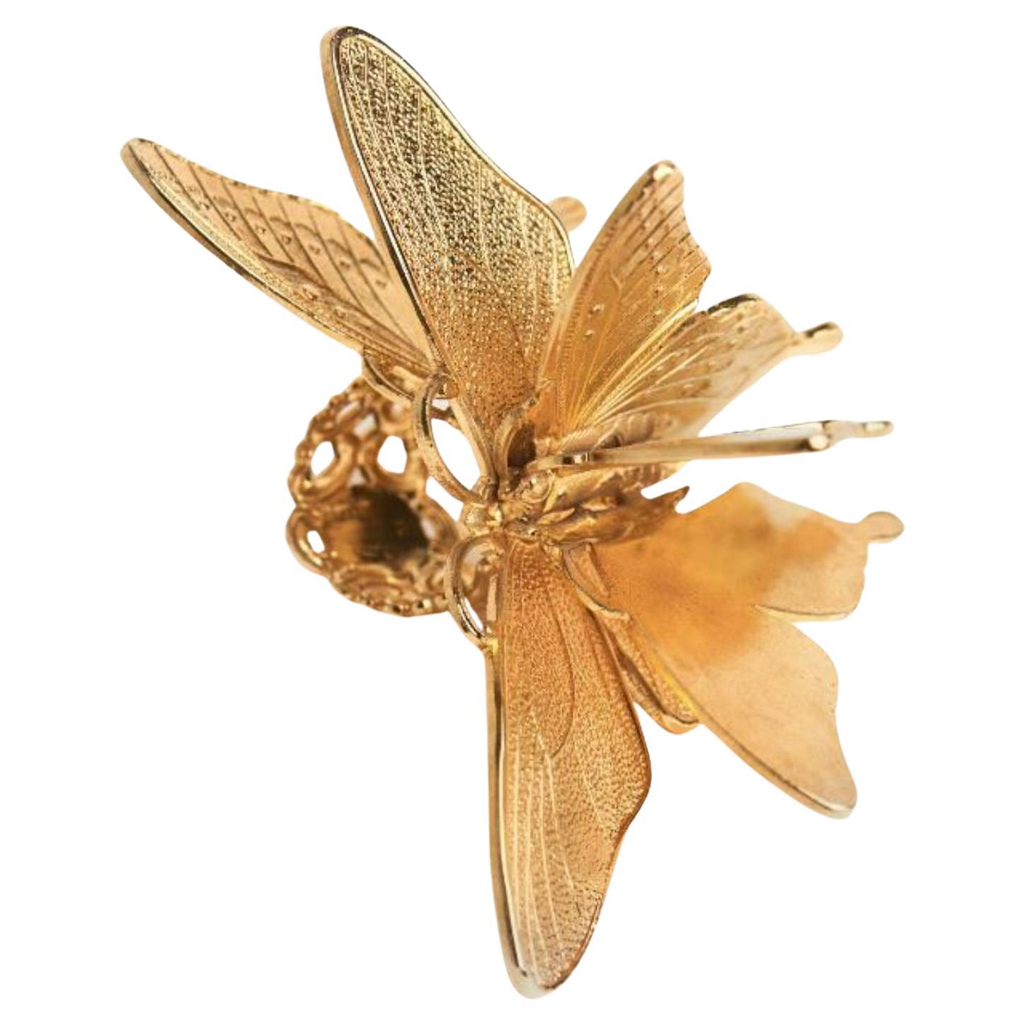 Fluttering Butterfly Ring in 24K Gold Plated on Brass For Sale
