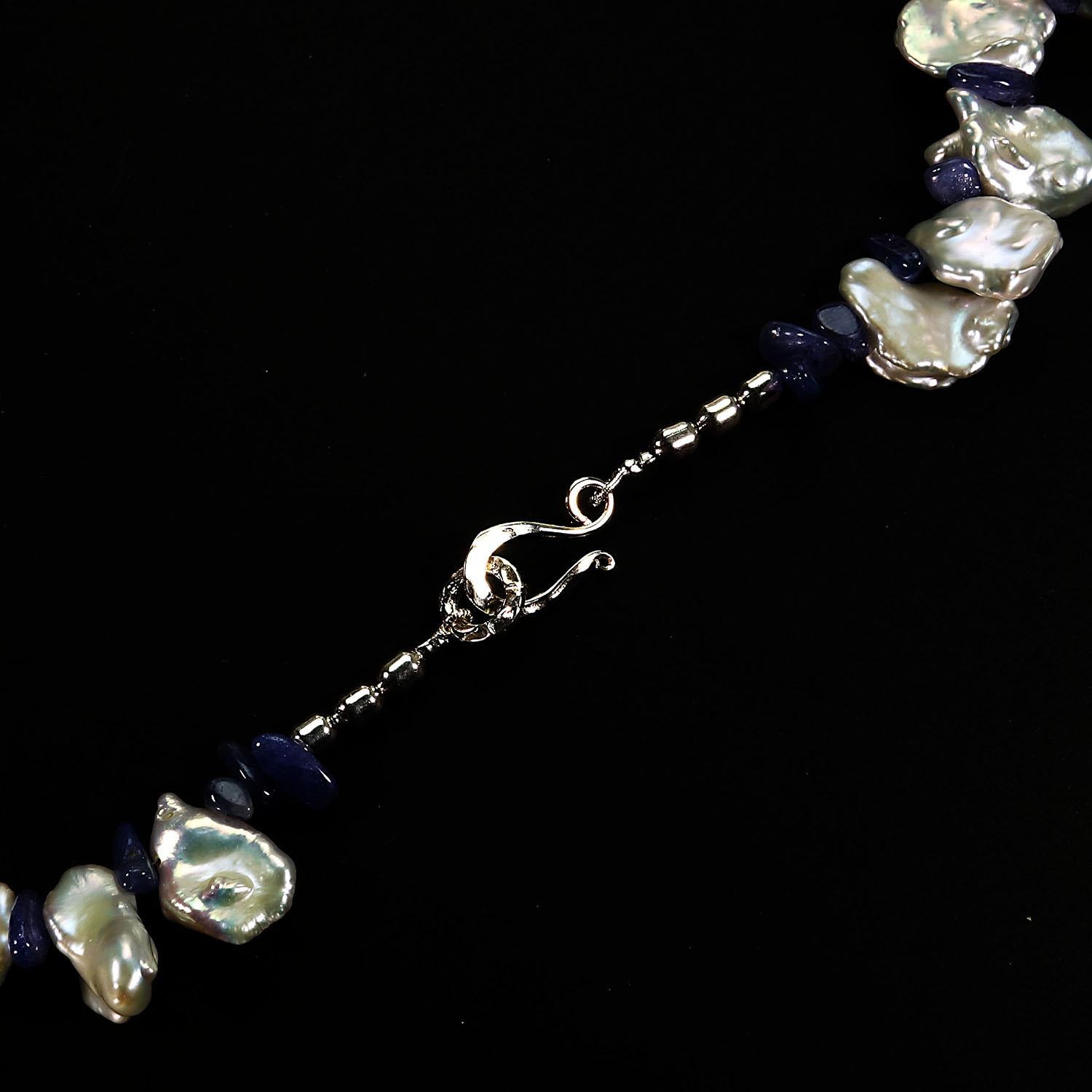 AJD Fluttering White Keshi Pearl Necklace Tanzanite Accents June Birthstone In New Condition In Raleigh, NC