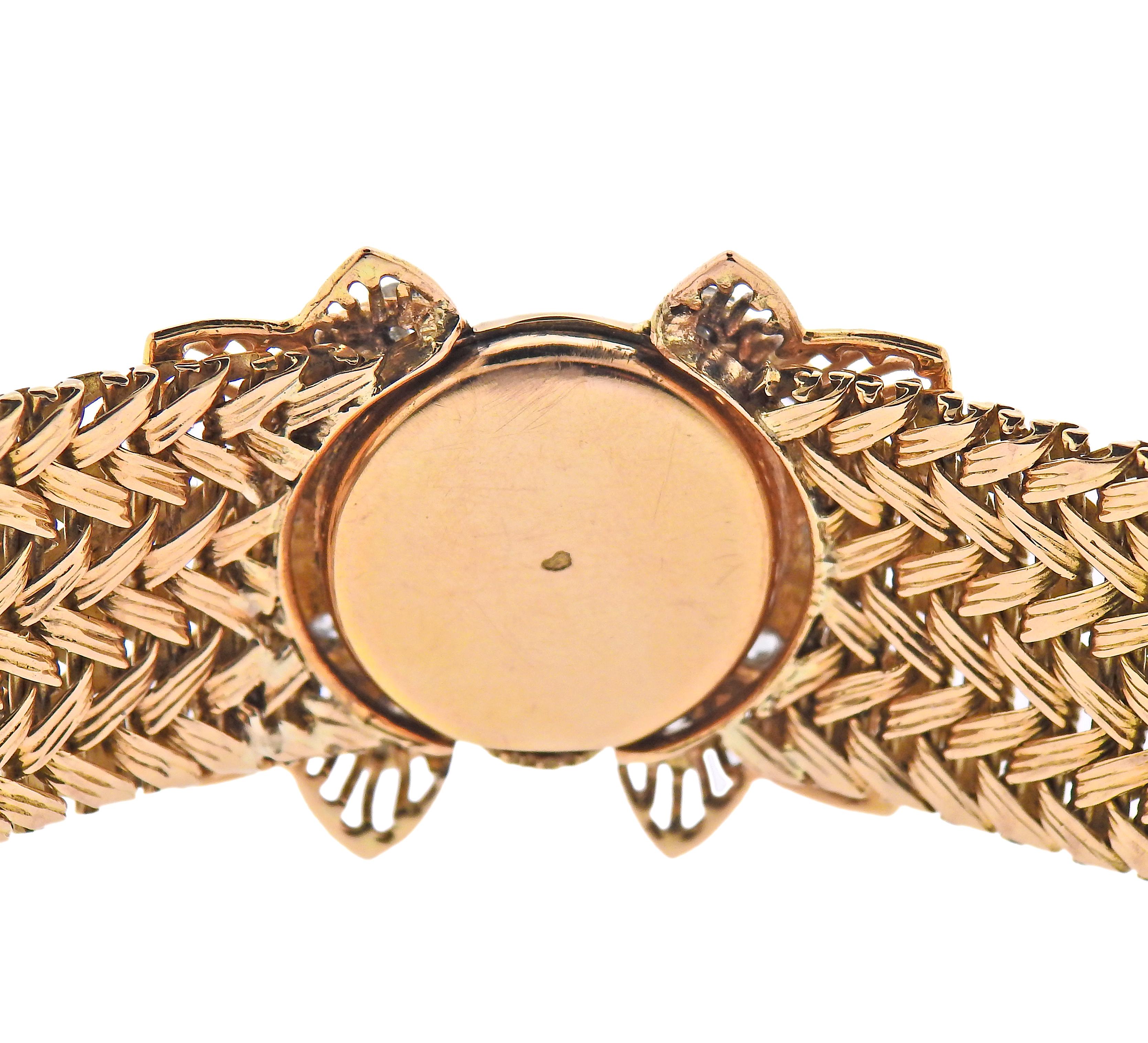 Round Cut Fluva France 1940s Retro Diamond Gold Wristwatch For Sale