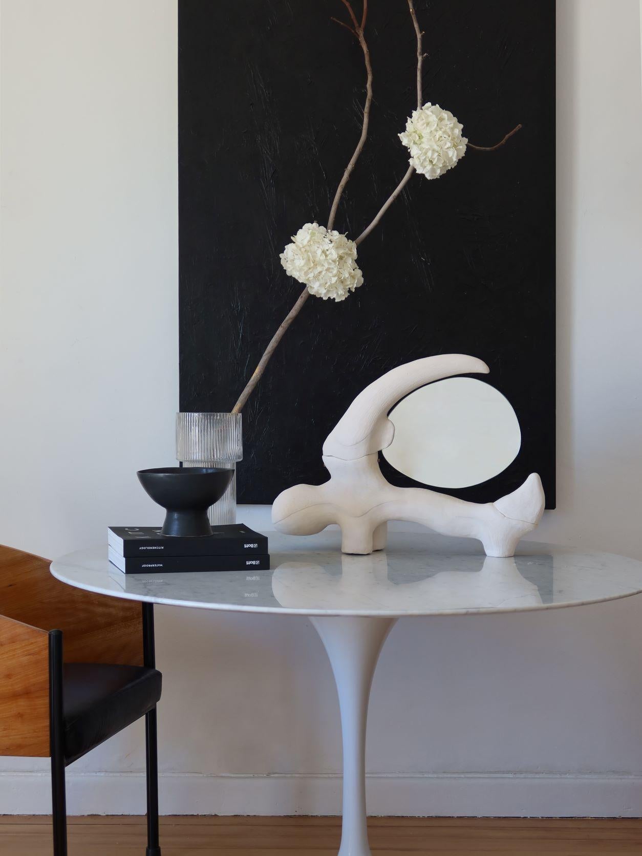 Minimalist South Africa Collectible Design White Ceramic Console Mirror Flux by Jan Ernst For Sale
