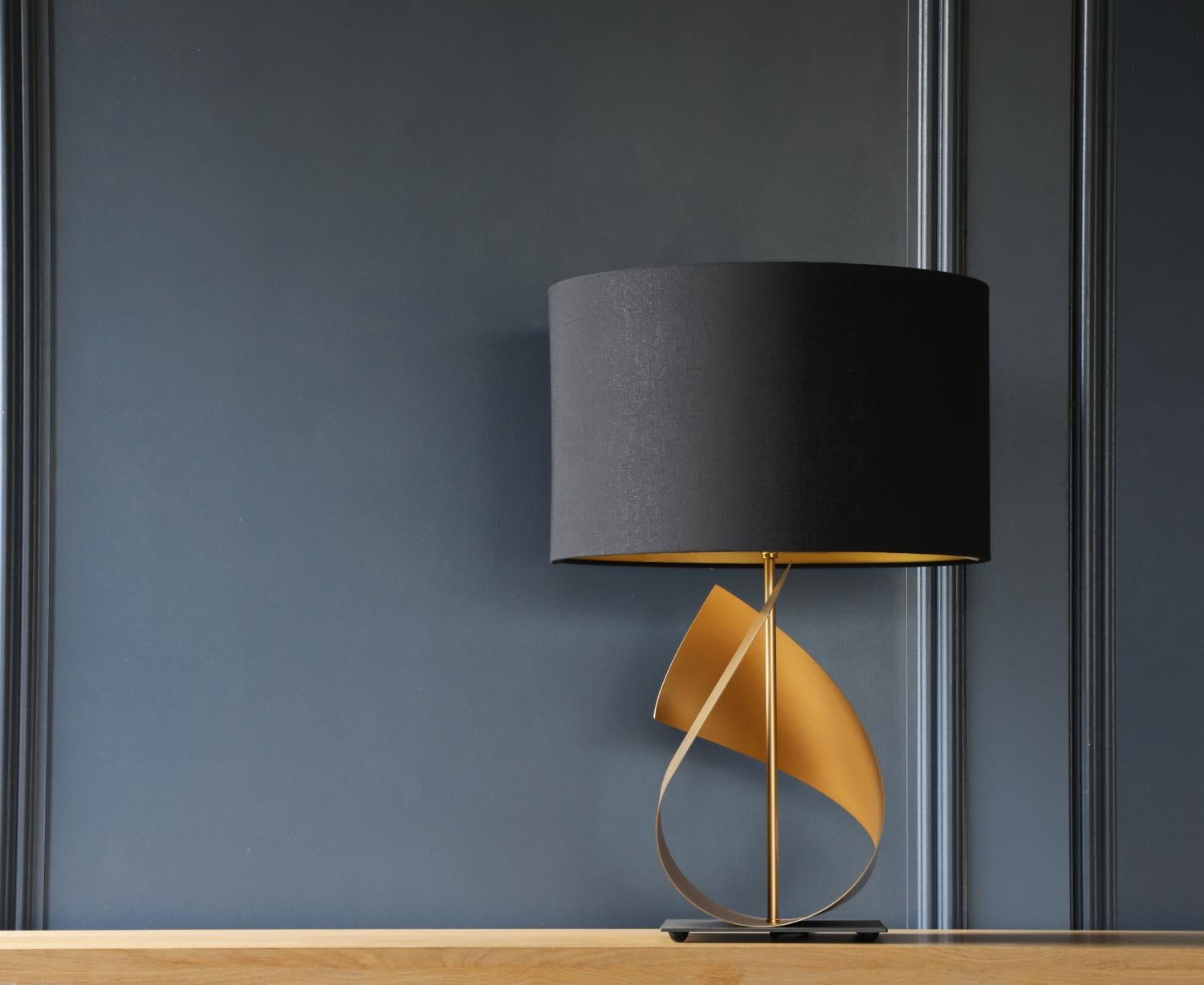 Steel Flux Modern Table Lamp in Gold, Made in Britain For Sale