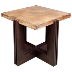"FLW" Side Table in Etched Bronze and Ebonized Walnut by Studio Roeper