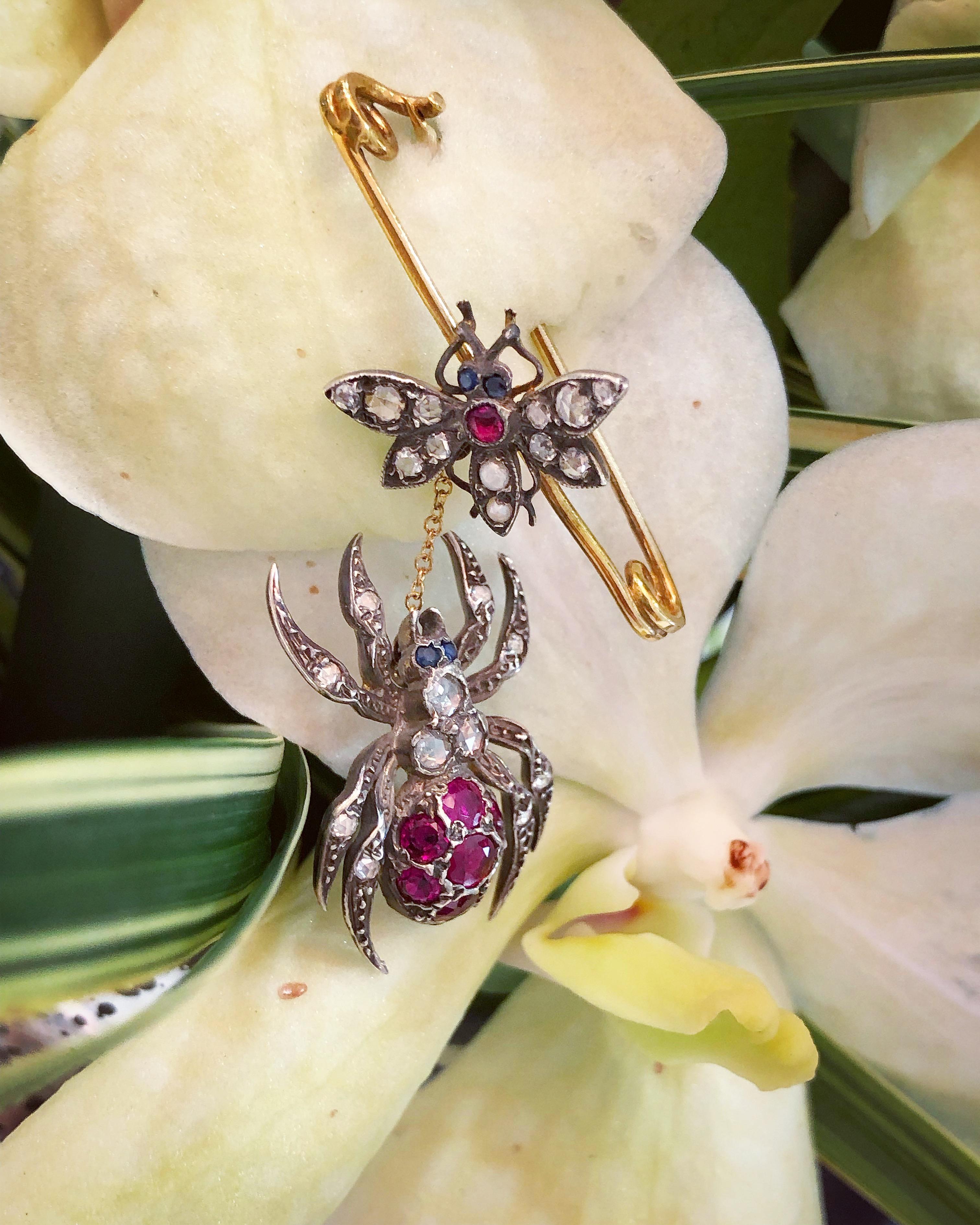 ‘Fly and Spider’ Diamond, Ruby and Sapphire Brooch, circa 1950s In Good Condition For Sale In London, GB