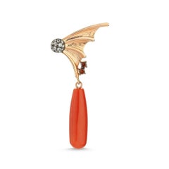 Fly Away Coral Earrings in 14k Rose Gold with Red & White Di̇amonds