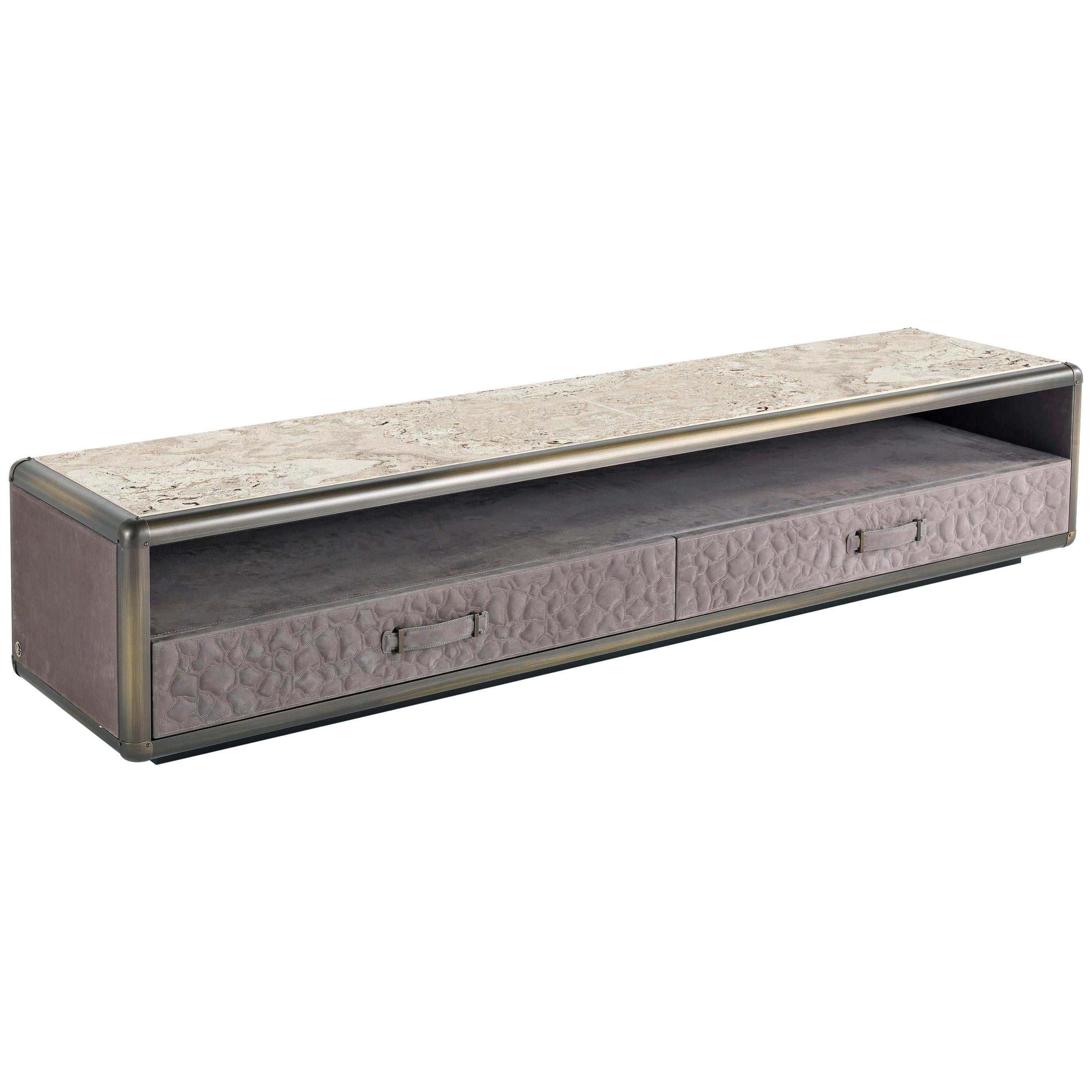 Fly Case TV Holder in Wood with Marble Top by Roberto Cavalli For Sale