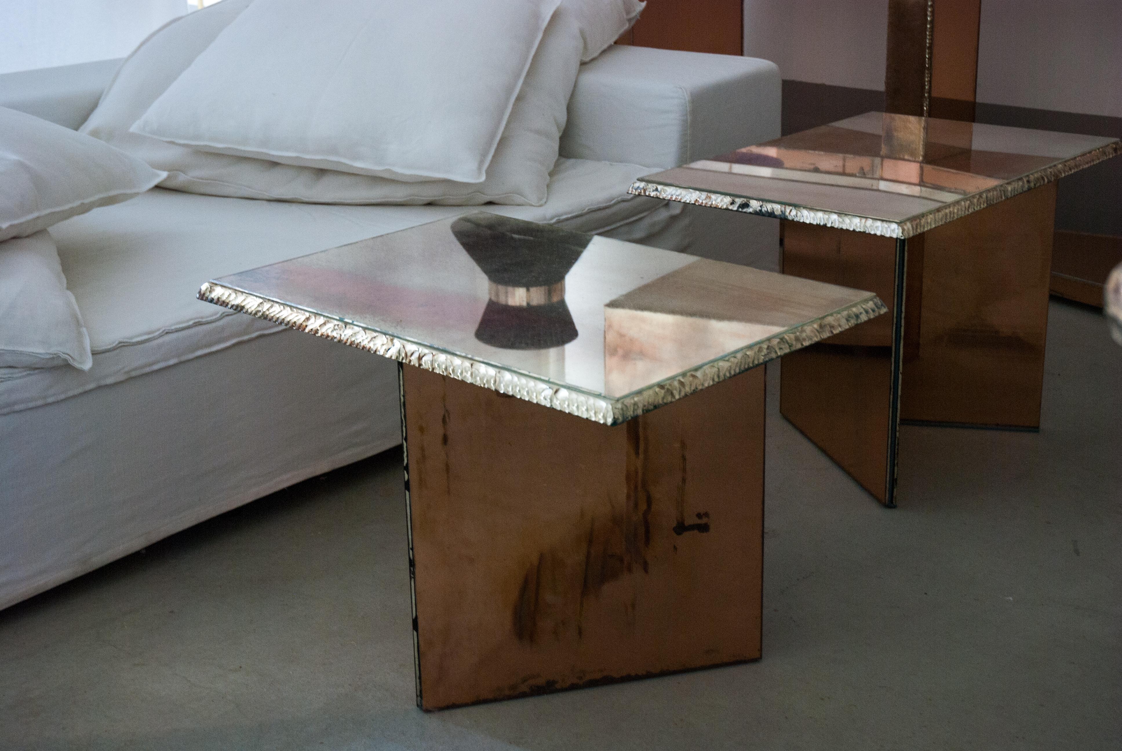 Fly Coffee Table, Two Separate Elements Coated Silvered Glass 70x50cm each one 4