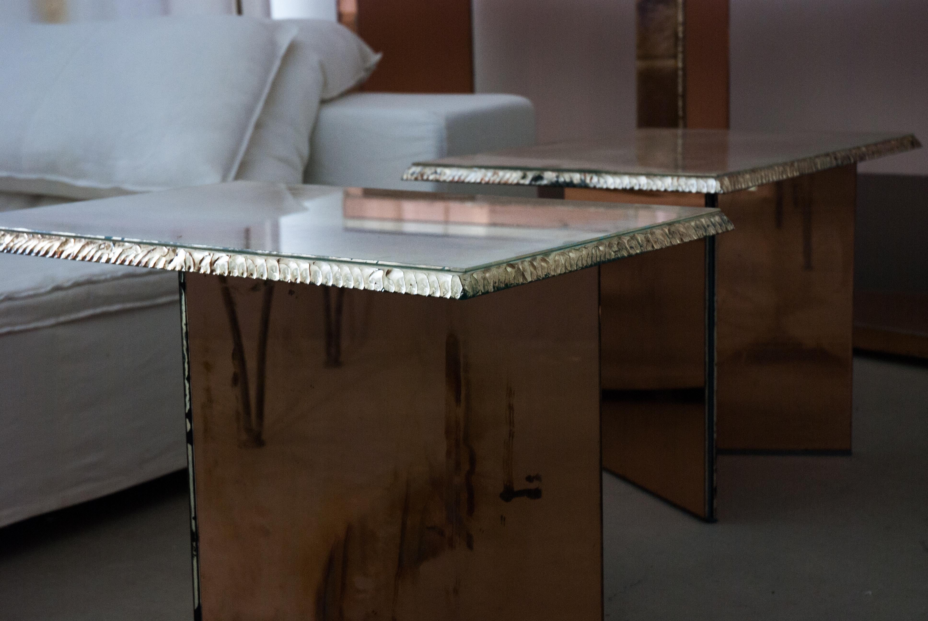 Fly Coffee Table, Two Separate Elements Coated Silvered Glass 70x50cm each one 5