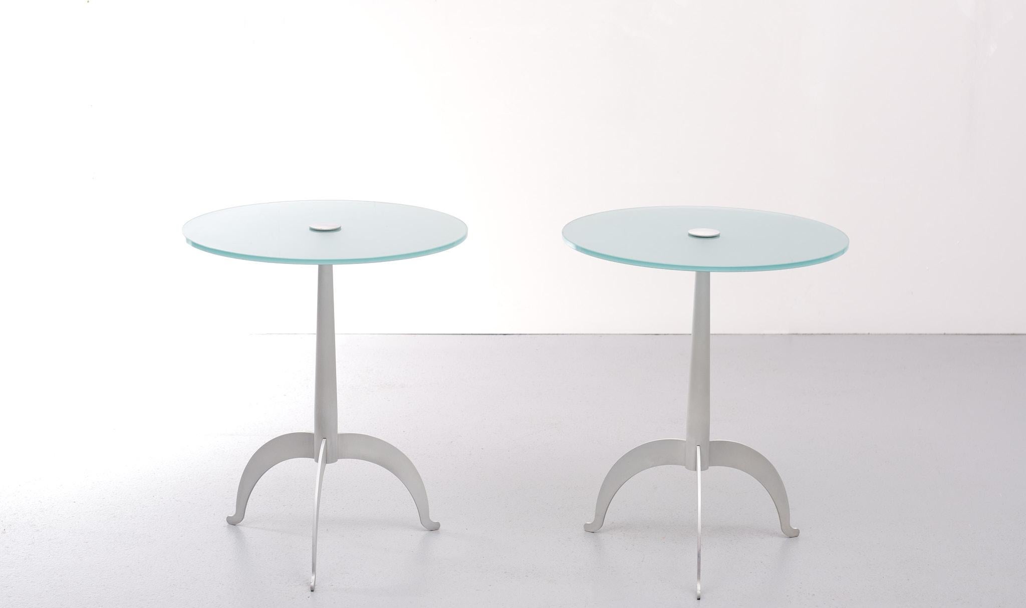 Italian Fly-Line Glass Top Side Tables Italy 1980s 