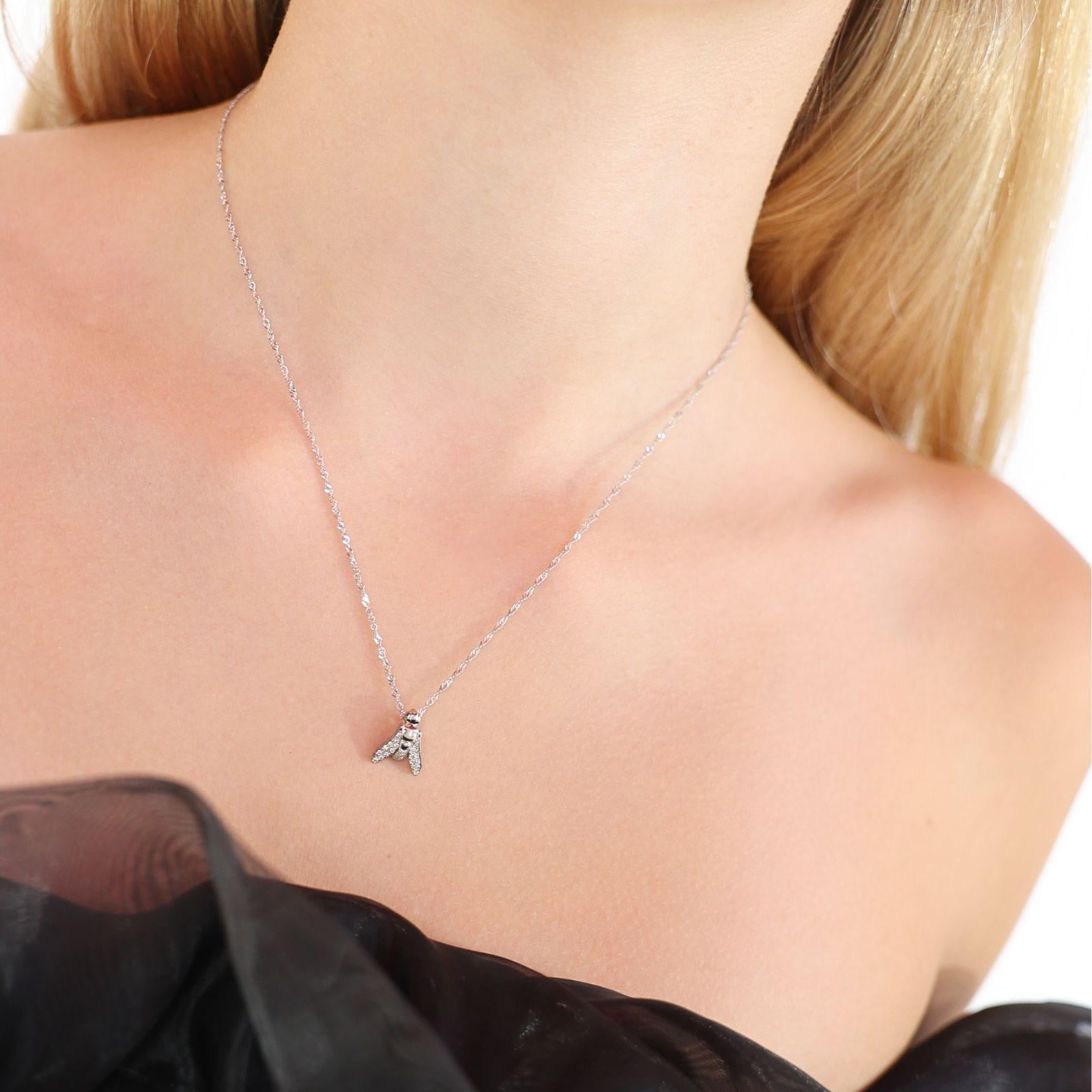 maxi FLY Essential Necklace 18K White Gold with Full Pavé Diamonds - ECH JEWELRY For Sale 2