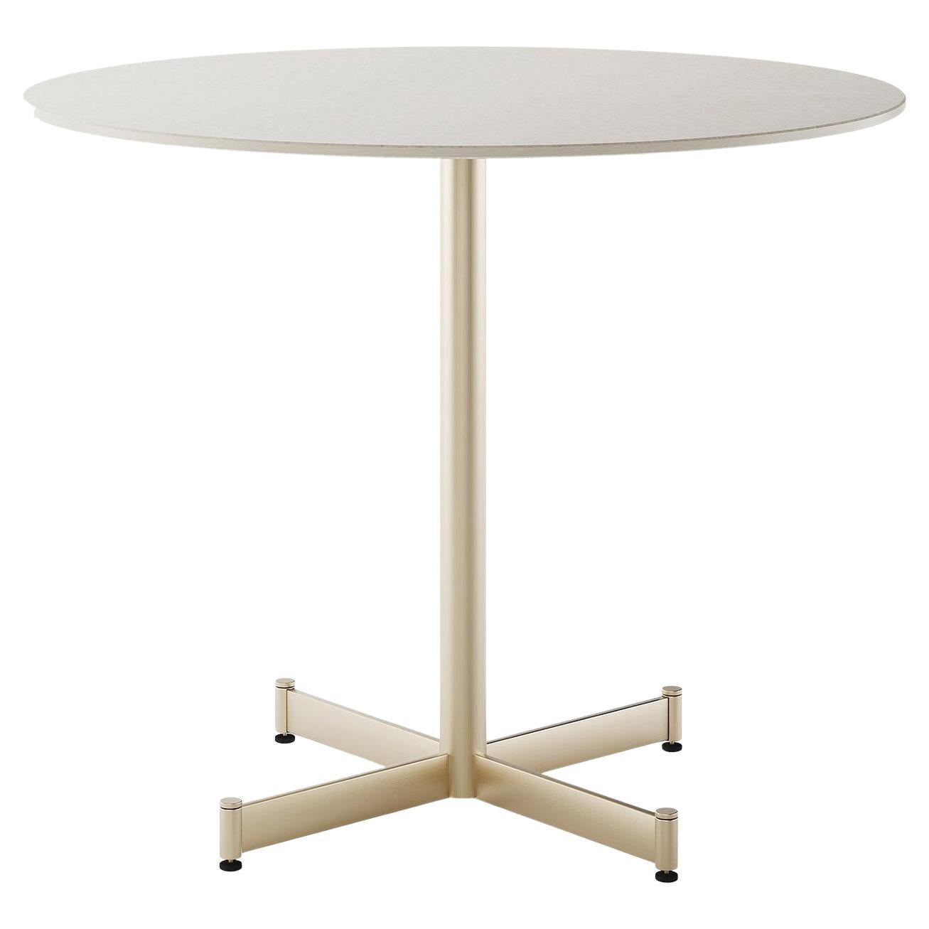 Grande table basse ronde blanche et champagne Fly