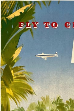 FLY TO CEYLON BY BOAC Original Vintage Airline British Air Travel Tourism Poster