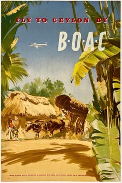 FLY TO CEYLON BY BOAC Original Vintage Airline British Air Travel Tourism Poster