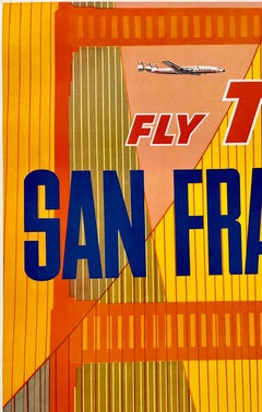 FLY TWA SAN FRANCISCO Original Vintage Airline Travel Poster Constellation RARE