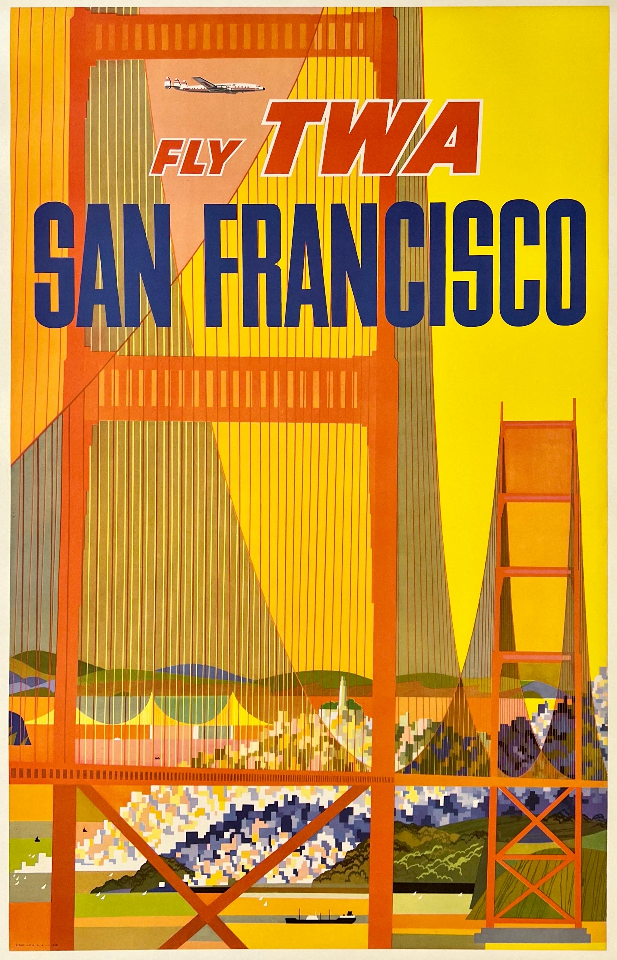 FLY TWA SAN FRANCISCO – Original-Vintage-Reiseposter einer Fluggesellschaft – Constellation – SELTEN