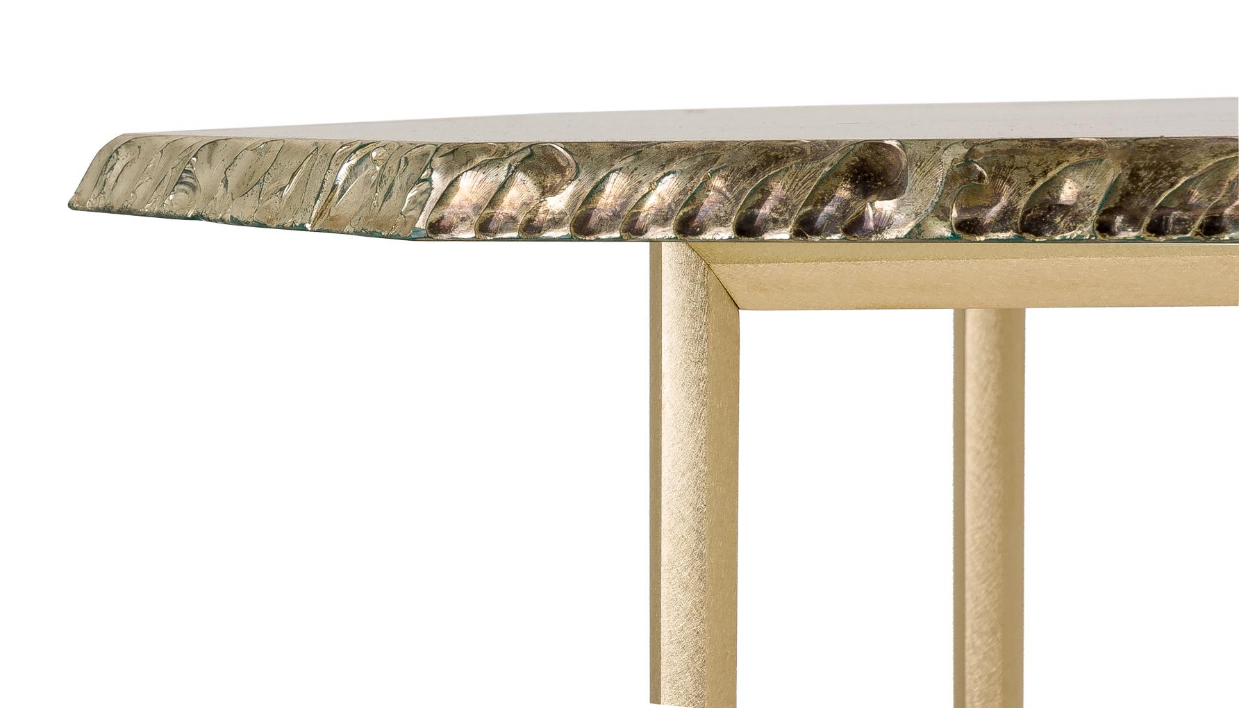 Argenté Console contemporaine « Book », verre d'art argenté, pieds en laiton massif en forme de losange en vente