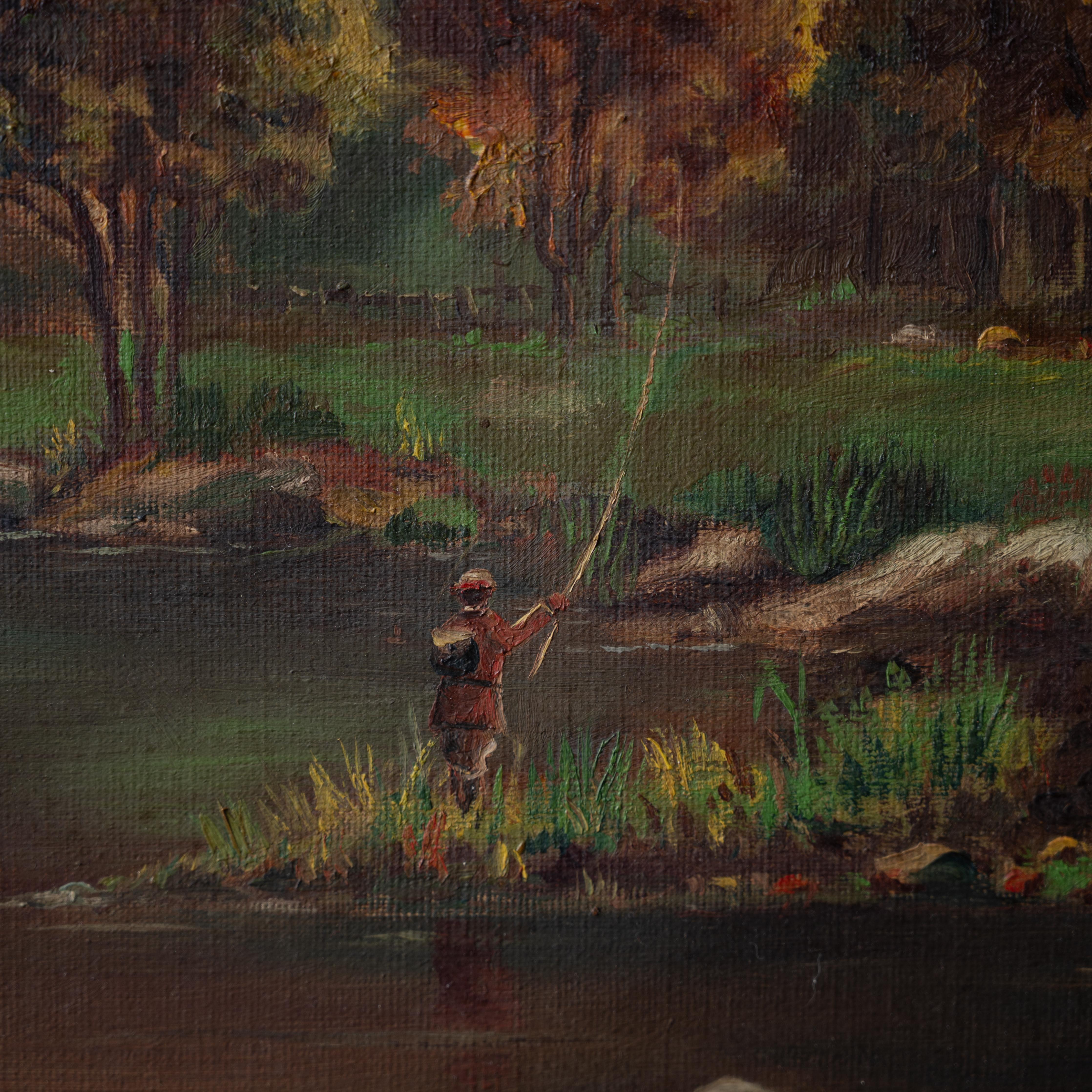 Début du 20ème siècle Paysage de pêche à la mouche - H.L. Plummer, 1919 en vente