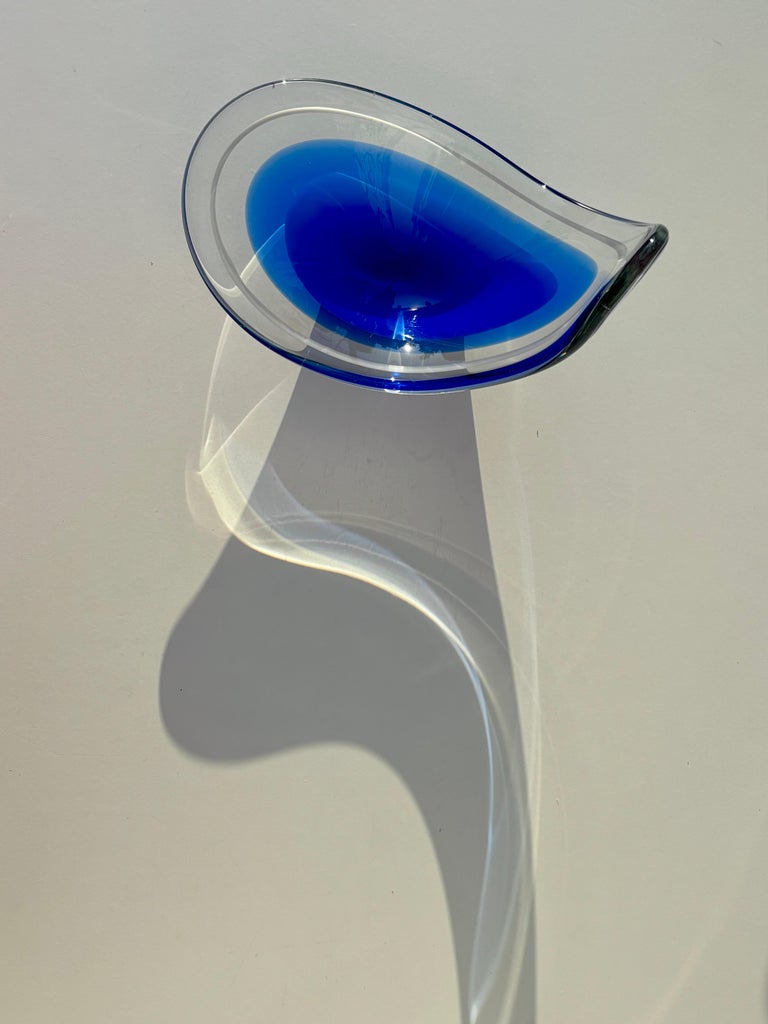 Flygsfors 1956 Blue Coquille Art Glass Bowl, Sweden at 1stDibs