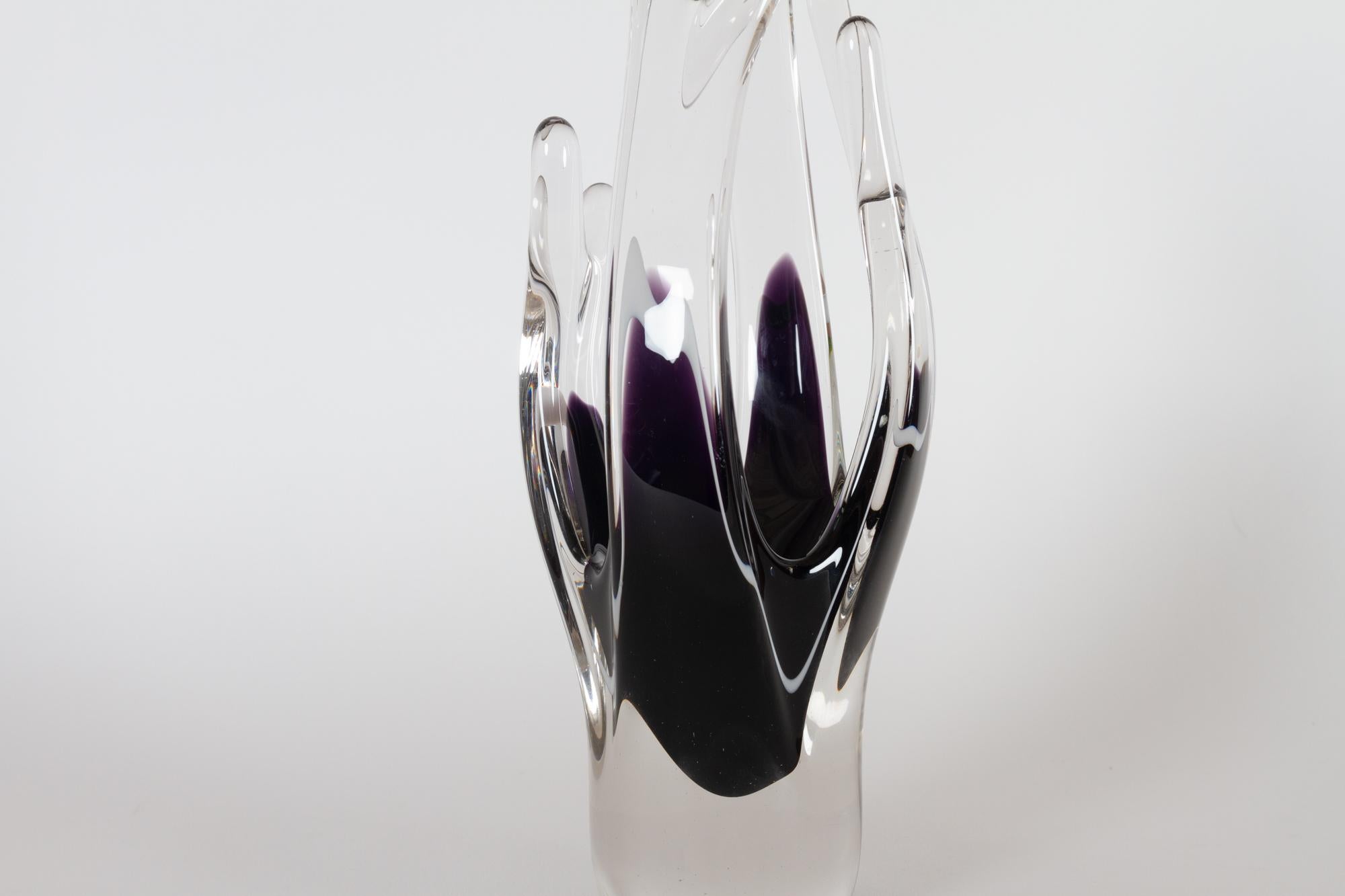 Mid-Century Modern Vase en verre Coquille Fantasia de Paul Kedelv, années 1950 en vente