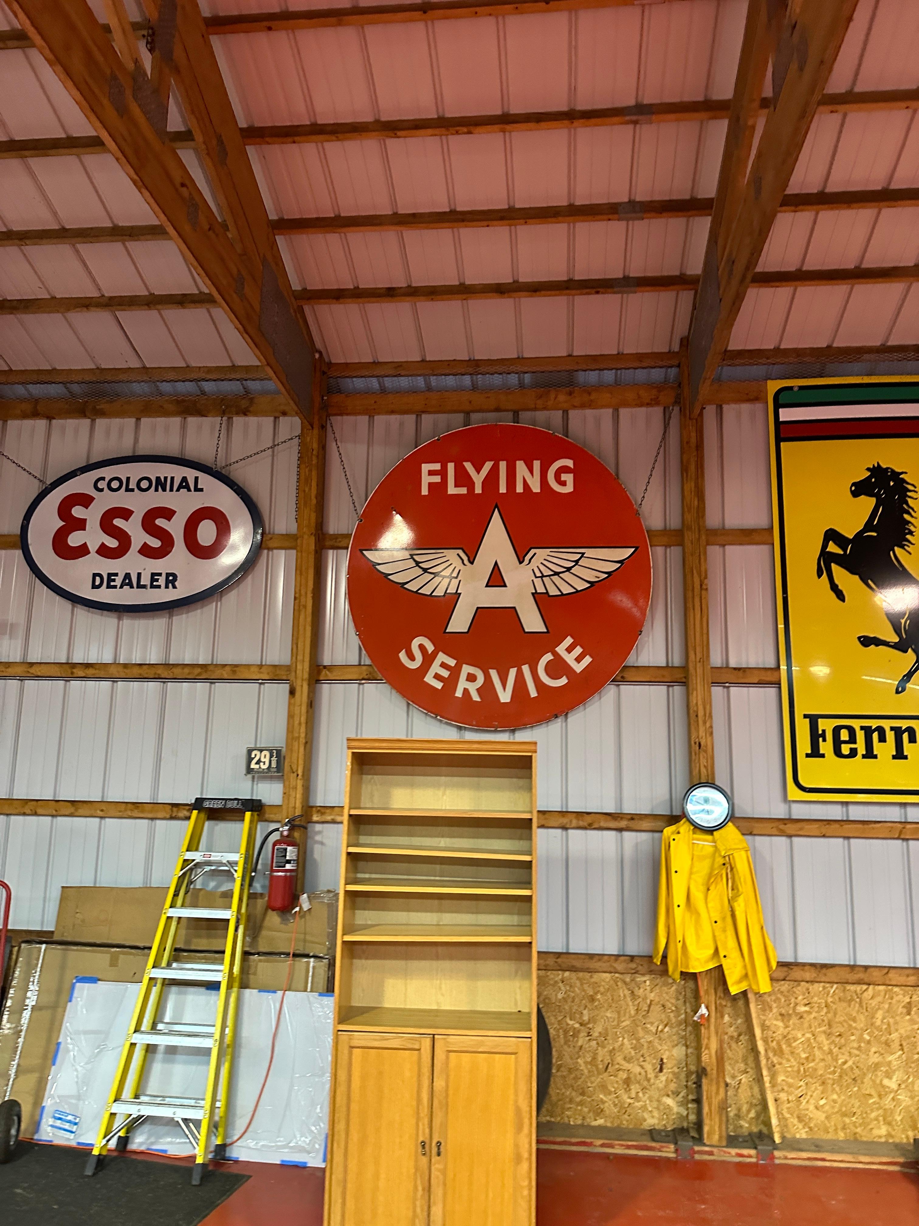 Flying A Service Enamel Sign - Double Sided In Fair Condition For Sale In Alpha, NJ