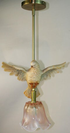 Flying Bird Custom Brass a nd Murano Glass Pendant Light (2 available)
