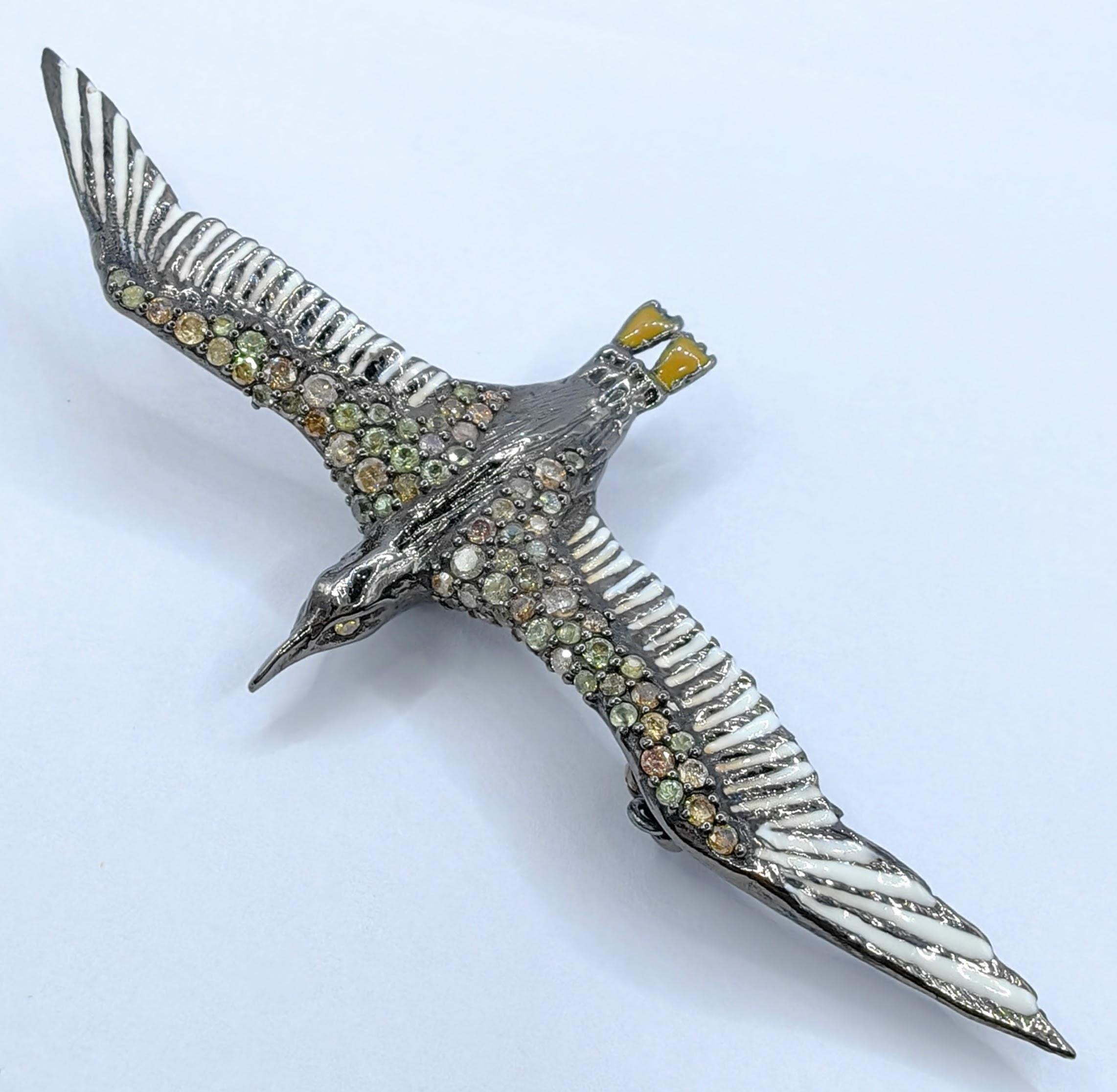 Unveil the captivating Flying Bird Enamel Necklace Pendant in Sterling Silver, a striking masterpiece that embodies the grace and majesty of a bird soaring through the skies. Crafted in sterling silver, this enchanting pendant balances intricate