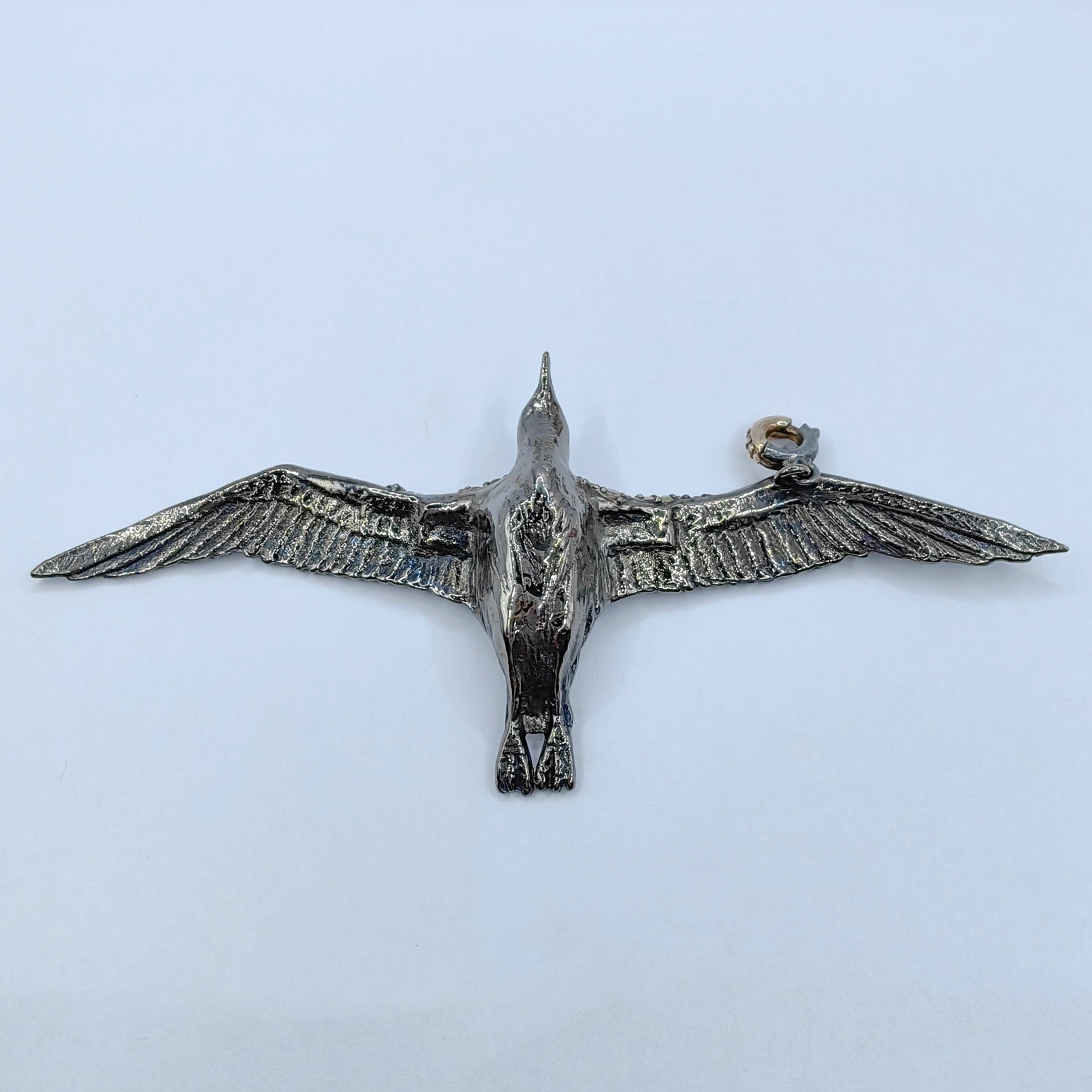 Flying Bird Diamond and Sapphire Enamel Necklace Pendant in Sterling Silver 1
