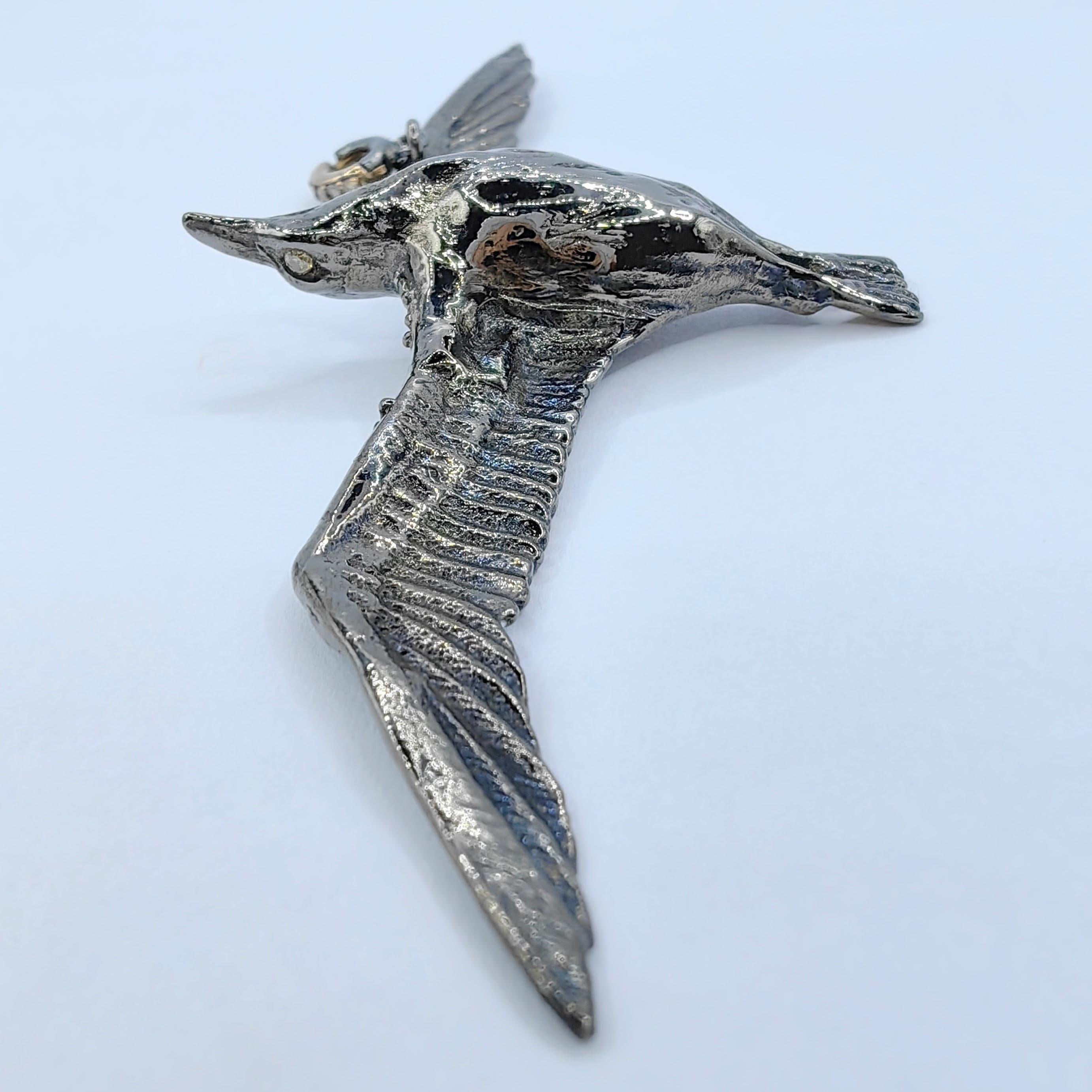 Flying Bird Diamond and Sapphire Enamel Necklace Pendant in Sterling Silver 3
