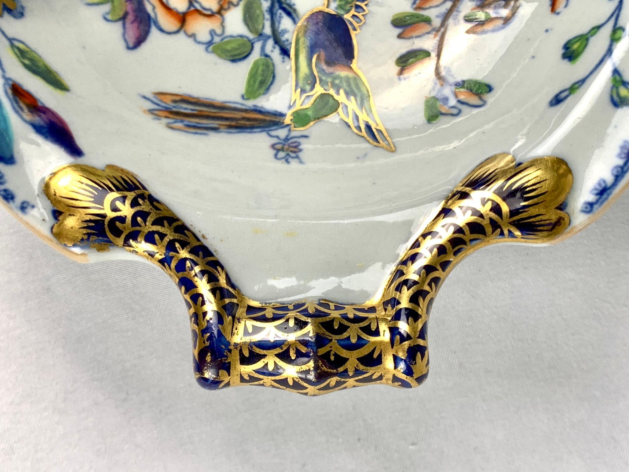 Pareja de platitos de postre Flying Bird de Davenport England Circa 1840 Chinoiserie