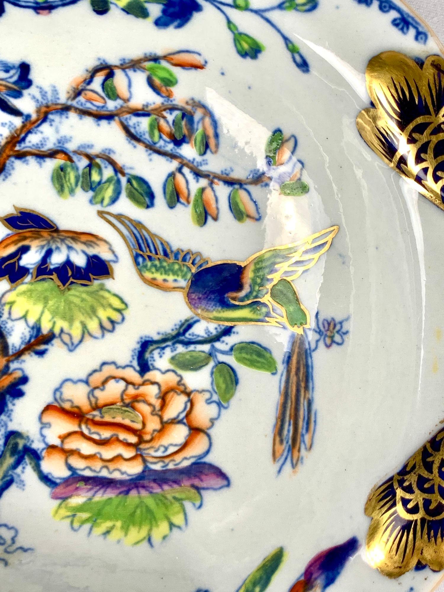 Pareja de platitos de postre Flying Bird de Davenport England Circa 1840 Inglés