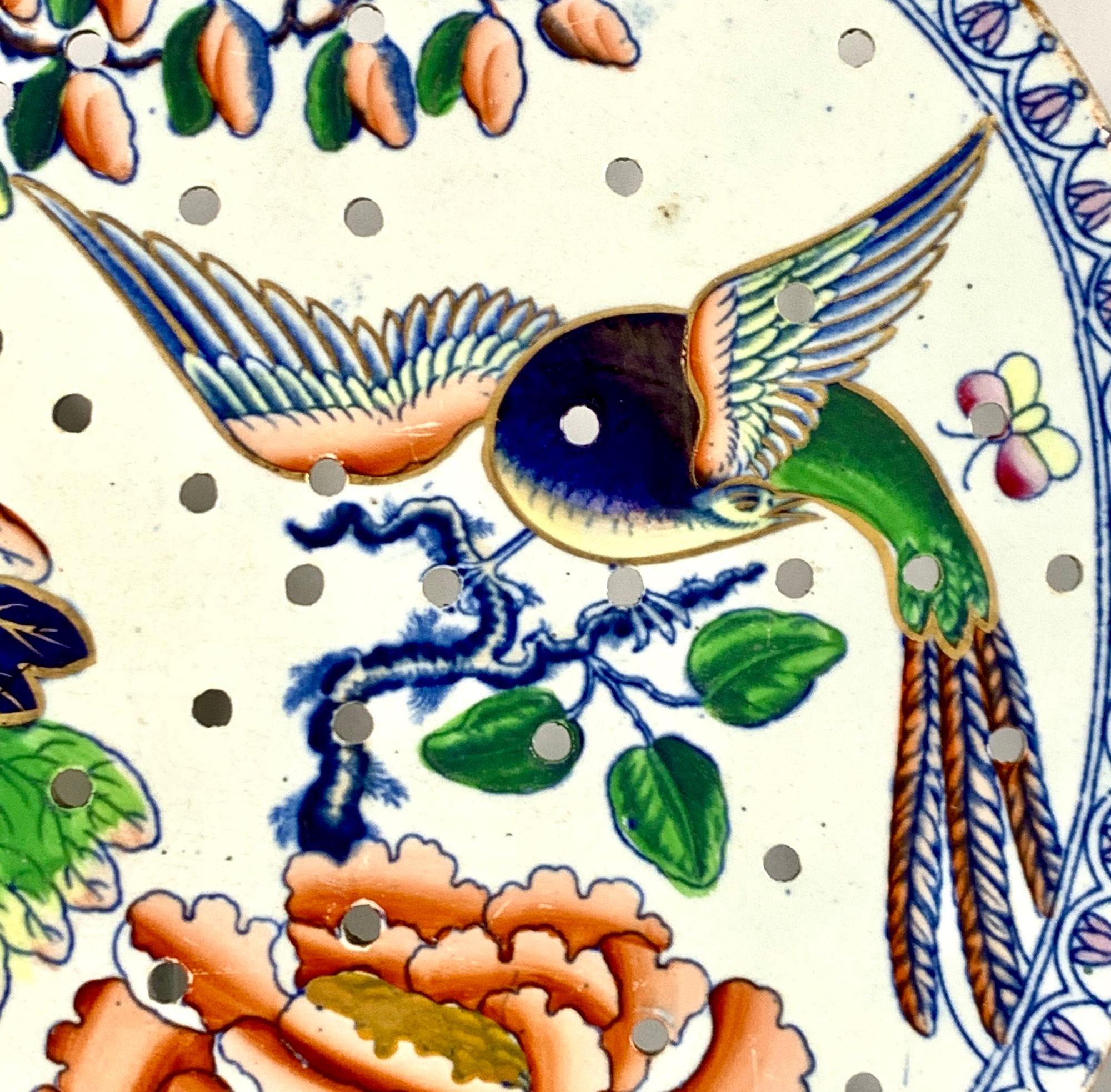 Chinoiserie Flying Bird Pattern Large Drainer by Davenport Porcelain England Circa 1840 For Sale