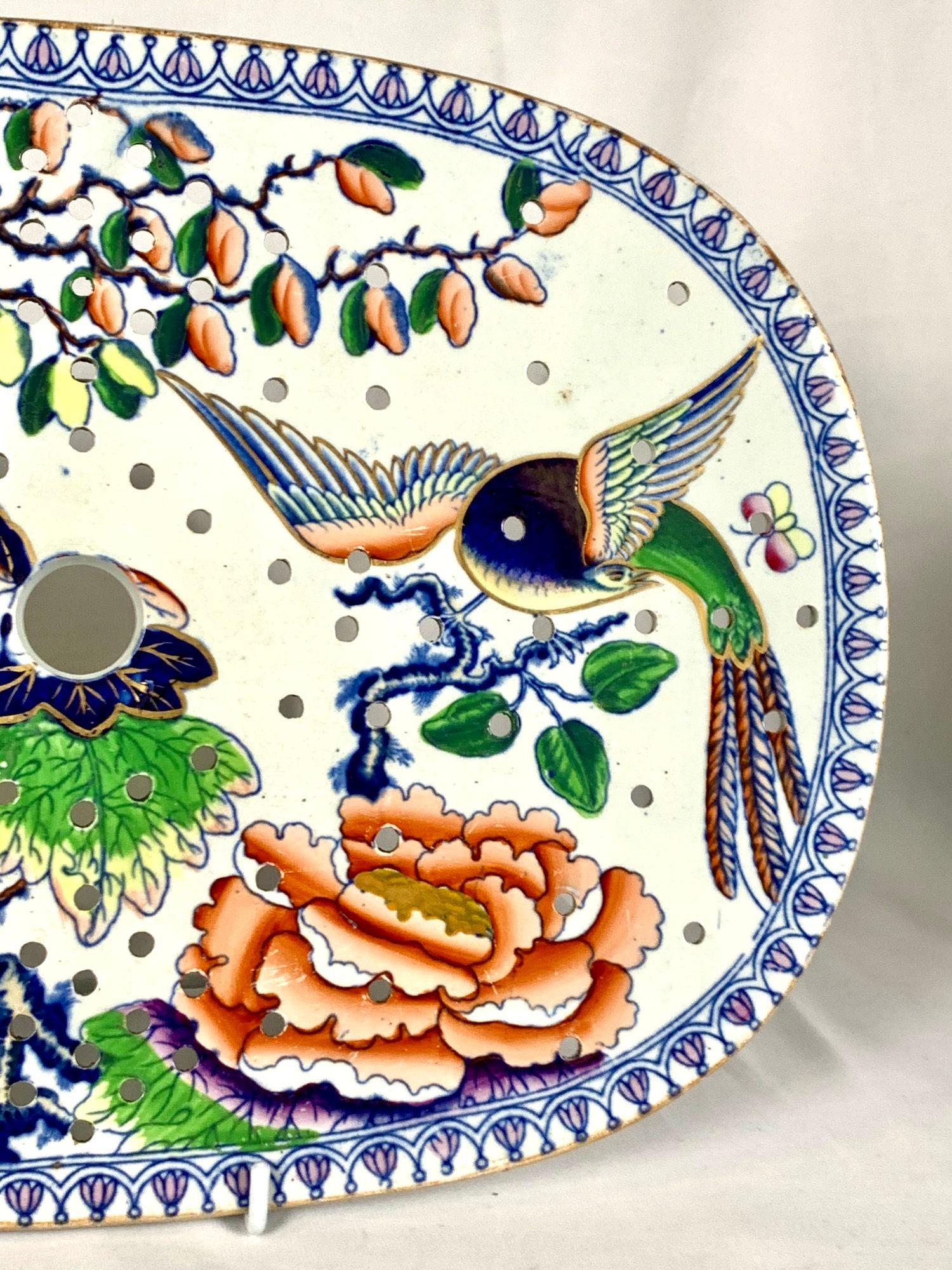 Glazed Flying Bird Pattern Large Drainer by Davenport Porcelain England Circa 1840