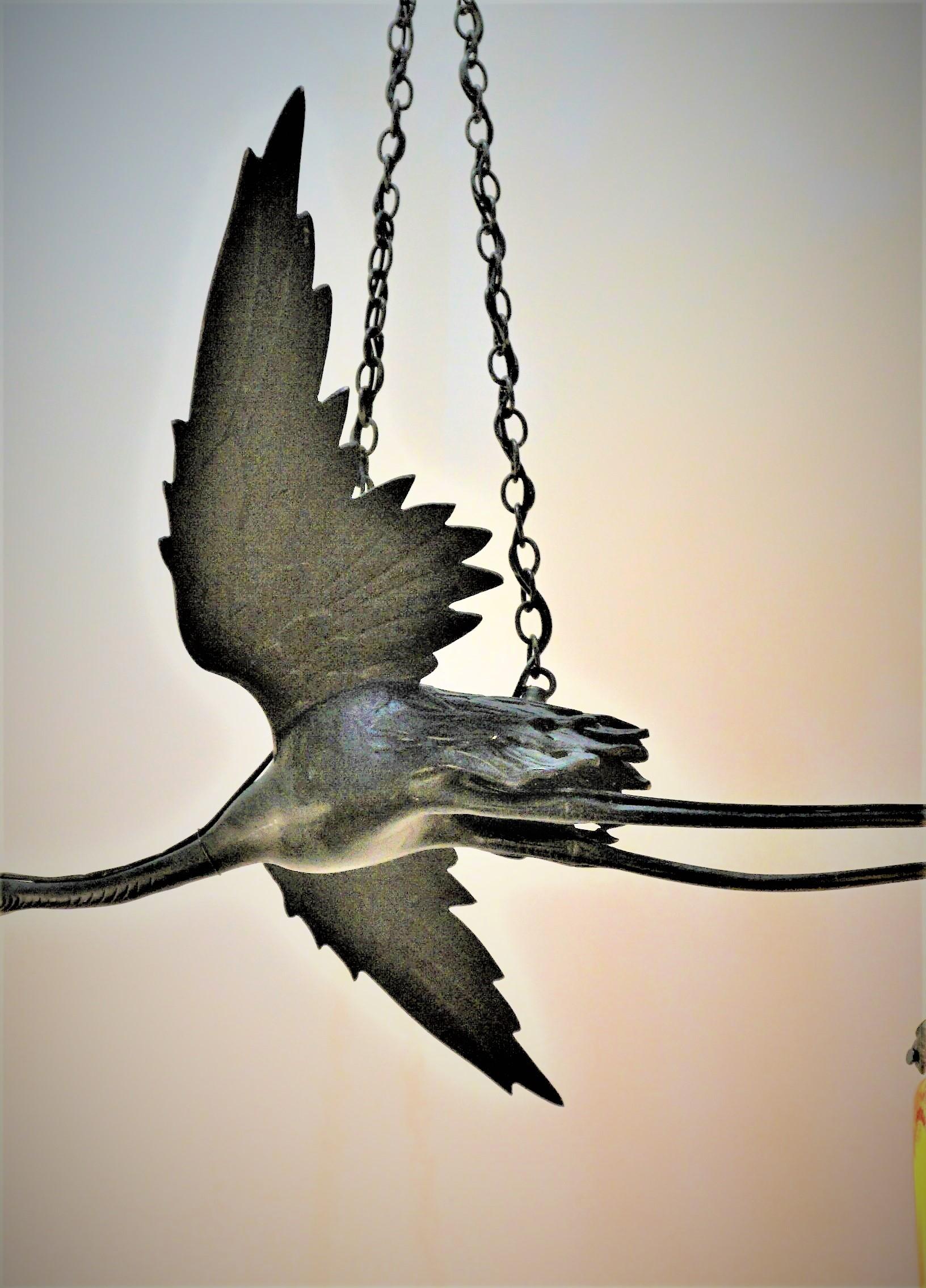 Flying Bronze Bird Chandelier, Art glass by Daum Nancy 2