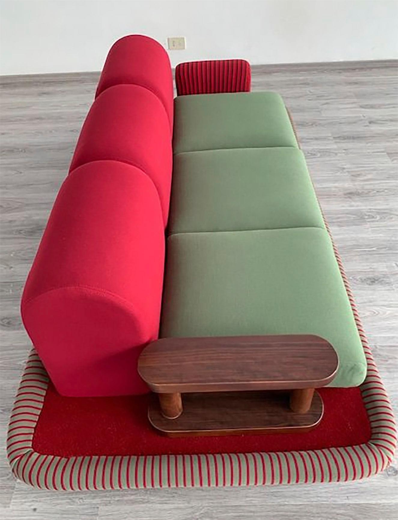 1970 Flying Carpet 3 Seater Sofa by Ettore Sottsass Wood Fabrics Velvet Carpet 4