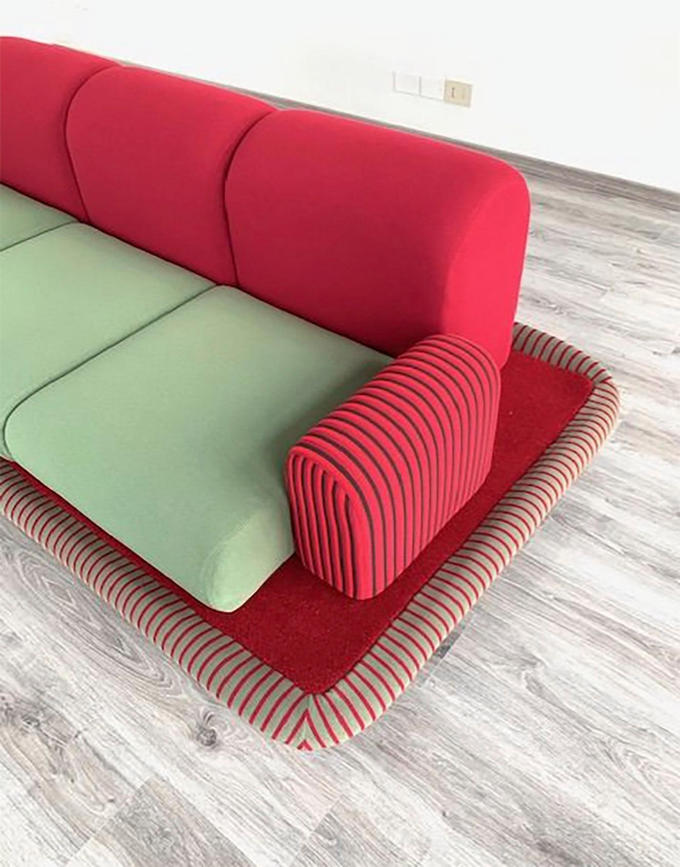 1970 Flying Carpet 3 Seater Sofa by Ettore Sottsass Wood Fabrics Velvet Carpet 2