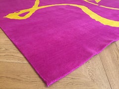 "Flying" Chinese Ideogram Rug Designed by Paola Billi, Yellow Silk and Pink Wool