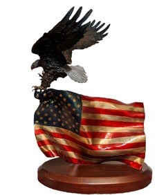 "Flying Colors" Bald Eagle and Flag Bronze Sculpture by Lorenzo Ghiglieri, 2001
