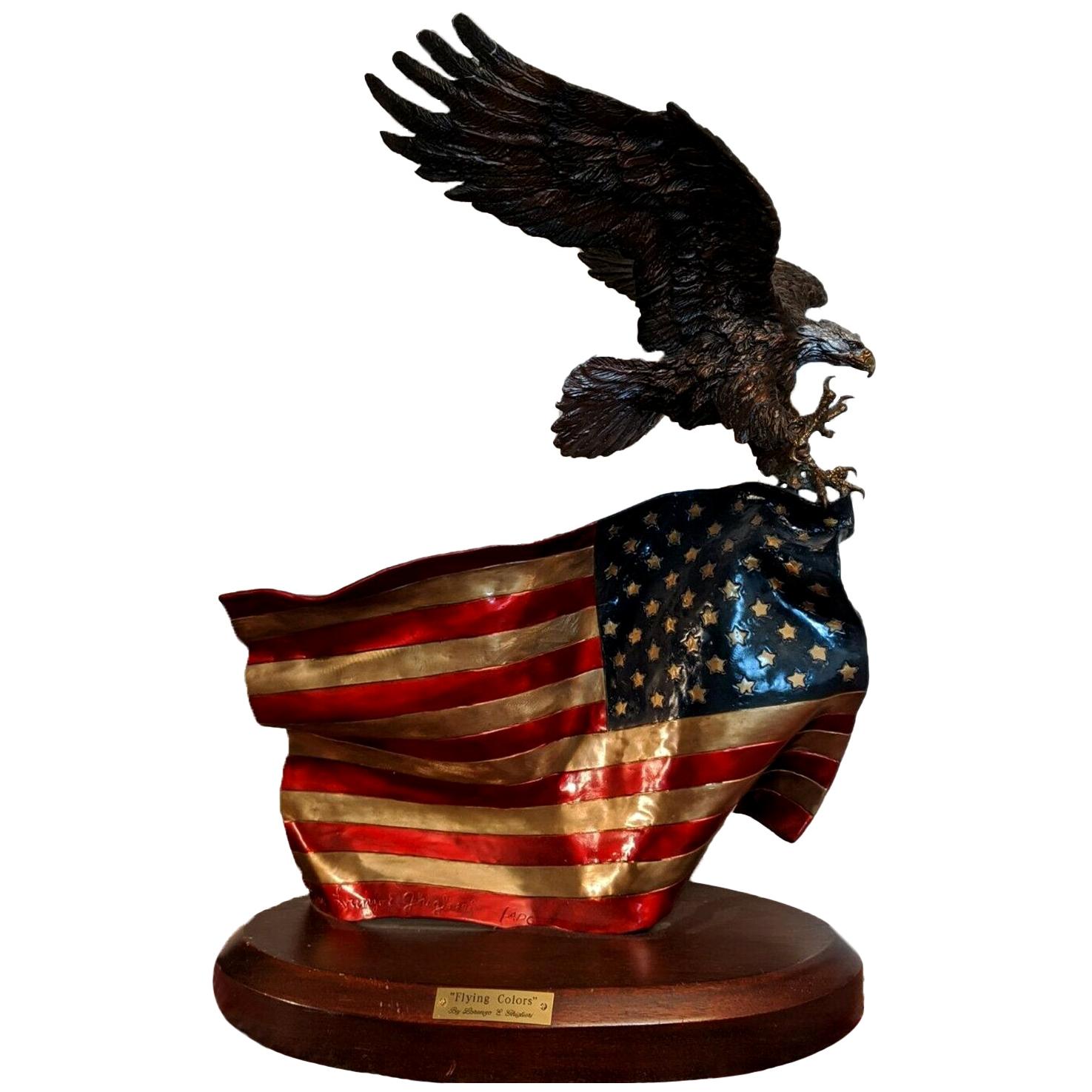 "Flying Colors" Bald Eagle and Flag Bronze Sculpture by Lorenzo Ghiglieri, 2001