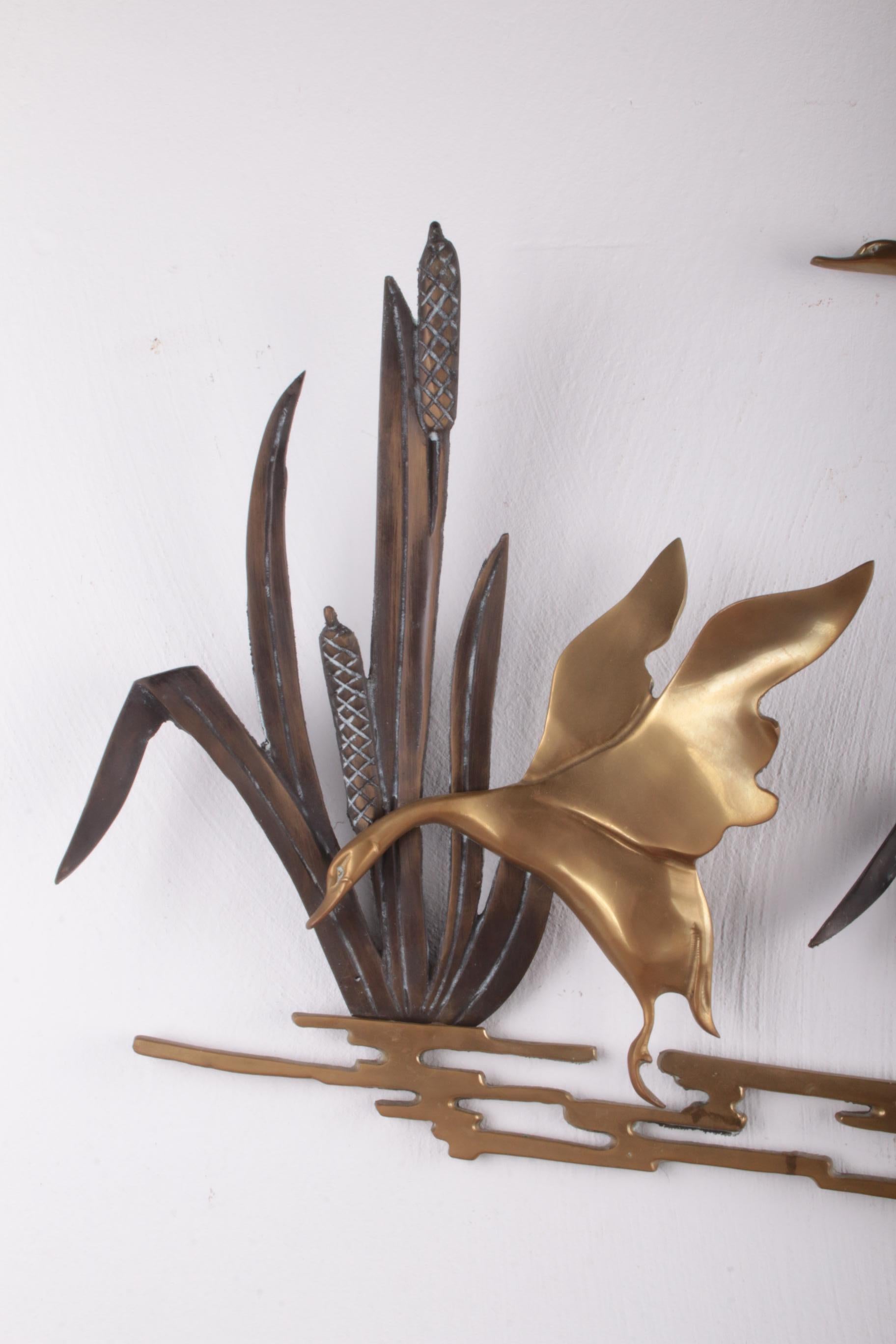 Mid-20th Century Flying Ducks from the Reeds Made of Copper