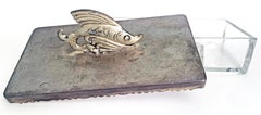 "Flying Fish, " Very Rare Glass Box with Silvered Fish Motif, Oscar Bach, Signed