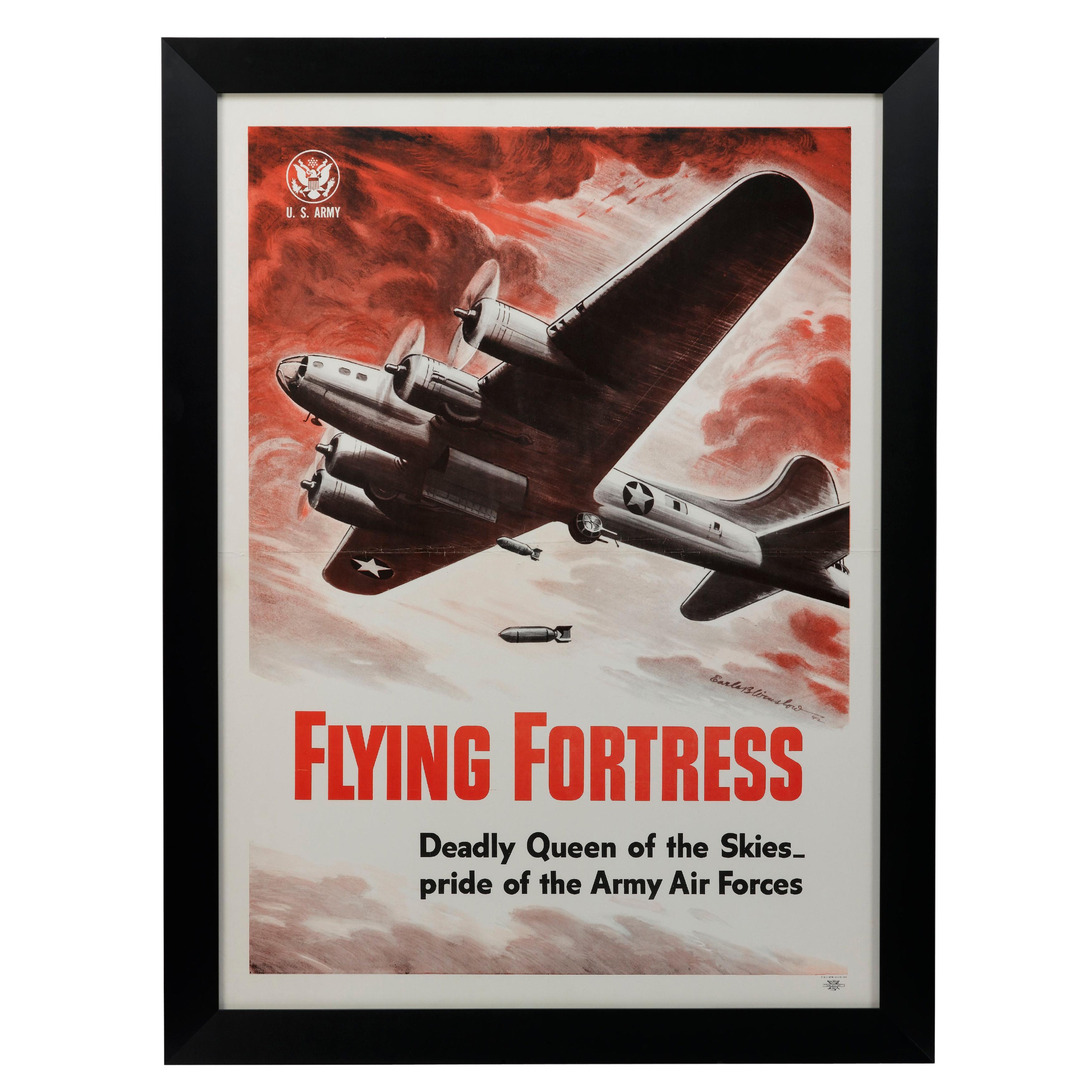"Flying Fortress. Deadly Queen of the Skies" Vintage WWII Poster, 1943