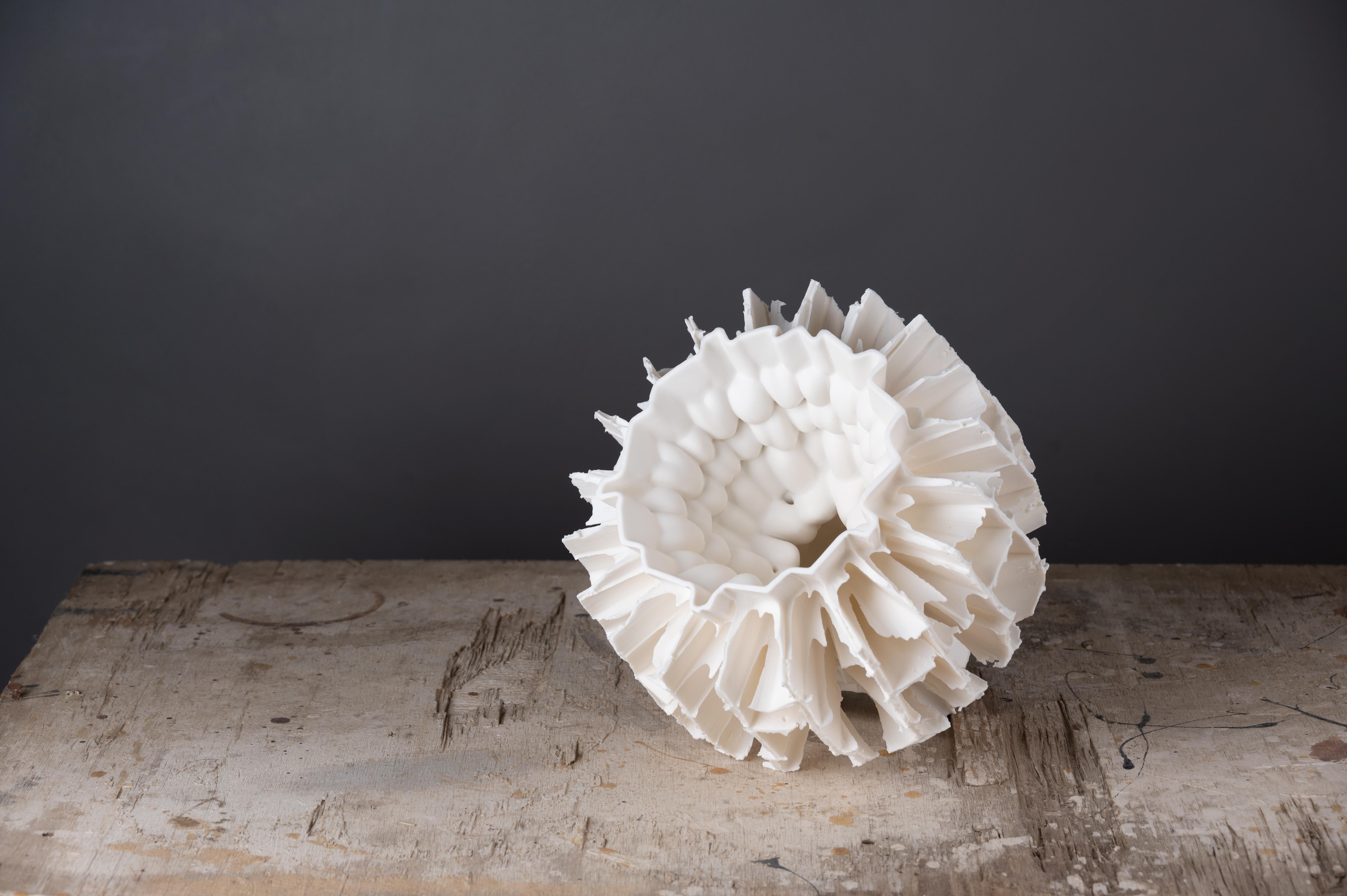 Flying Garden Series Sculpture by Zsolt József Simon
Dimensions: W 26 x D 26 x H 24 cm
Materials: Porcelain.

Zsolt József Simon is a porcelain designer based in Pécs, Hungary. Most of their works are sculptural pieces inspired by ancient art and